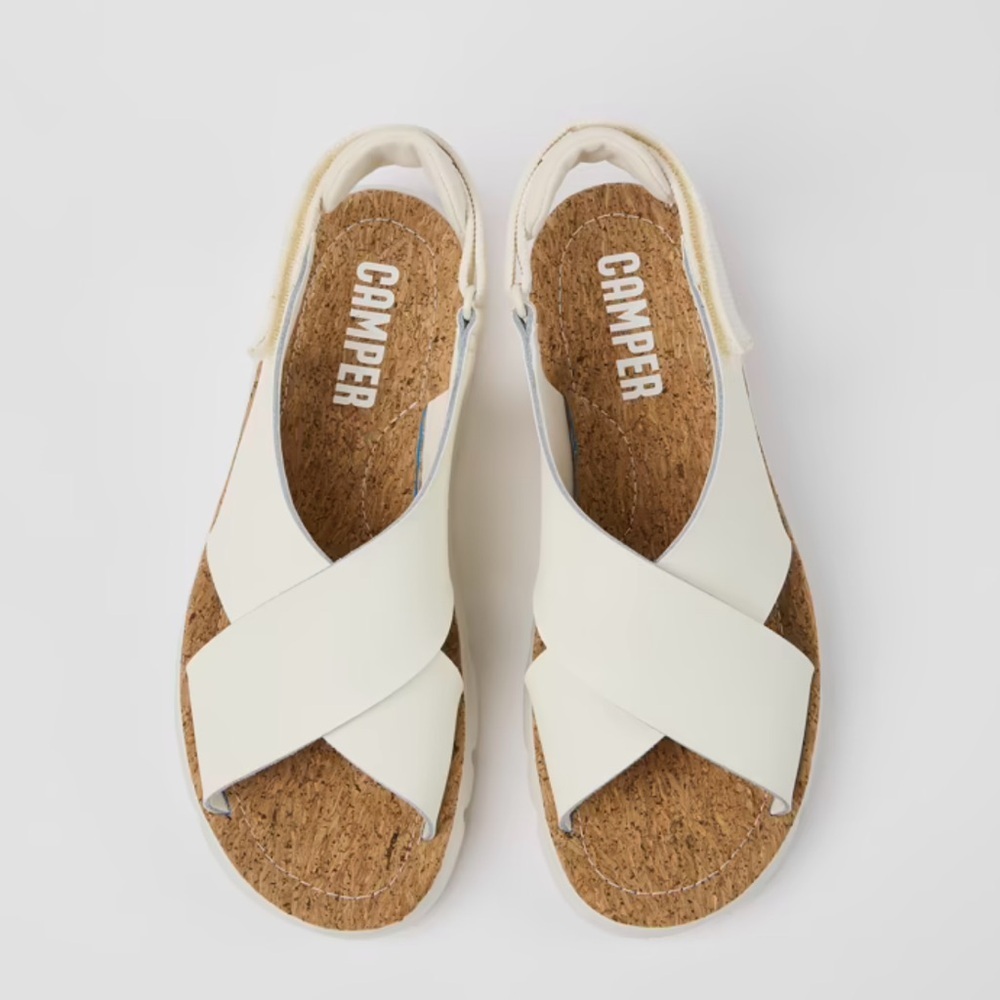 CAMPER Oruga White Leather Sling Back Crossover Sandals Size 9 (40) Like New